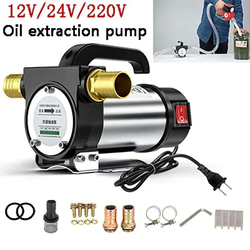 220V Electric Oil Pump DC 12V/24V Self Priming for Diesel Kerosene Transfer Fuel Oil Well Water Pump 50L/min Forward and Reverse