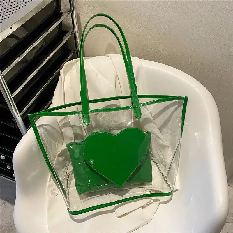 Sac à main transparent de grande capacité pour femmes, sac de MSI laser, sac de rue décontracté, design d'amour, initié à la mode, nouveau, 2023