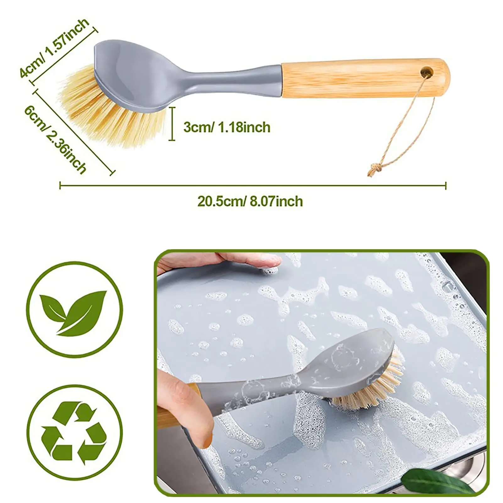 2Pcs Dish Brush with Bamboo Handle Dish Scrubbing Brushes Versatile Kitchen Cleaning Brush For Pans Pots Sink Cast Iron Skillet