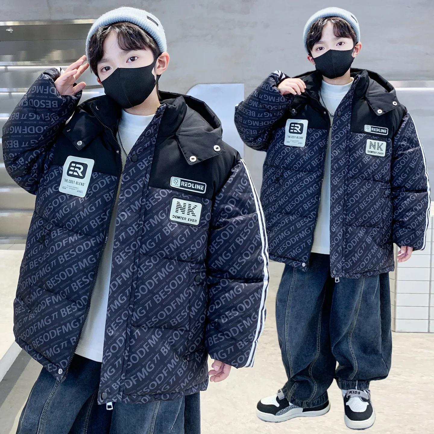 

Утепленная хлопковая куртка для мальчиков на зиму, новая молодежная повседневная модель приталенного кроя с молнией и боковыми карманами, однотонная