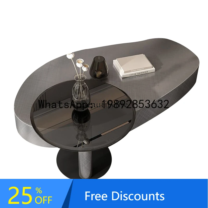 

HH Italian minimalist coffee table stainless steel size special-shaped combination living room household