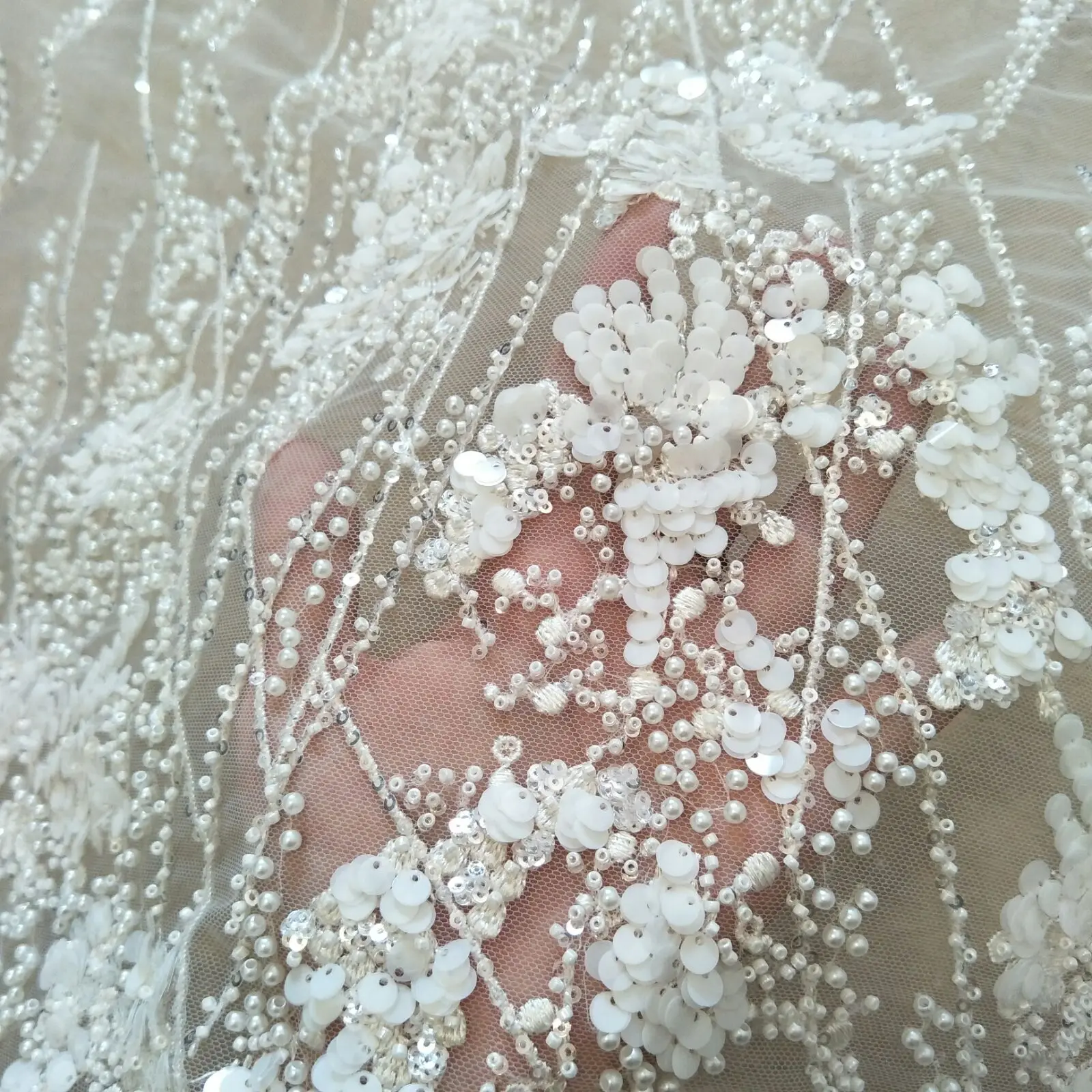 2023 wedding gown dress beading lace 130cm width lace fabric sell by yard