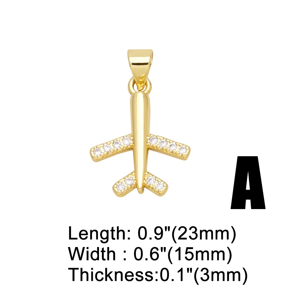 OCESRIO Trendy Brass Airplane Pendant for Necklace DIY Copper Gold Plated CZ Aircraft Jewelry Making Supplies wholesale pdtb183