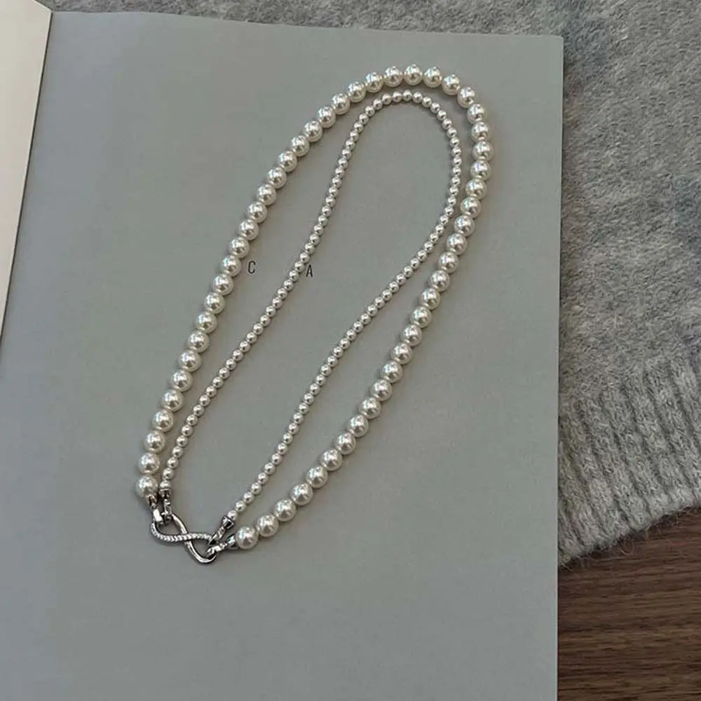 Double Layered Pearl Necklace Clavicle Chain Female Fashion Accessories Pearl Pendant Grey White Pearl Chain Beads Wedding