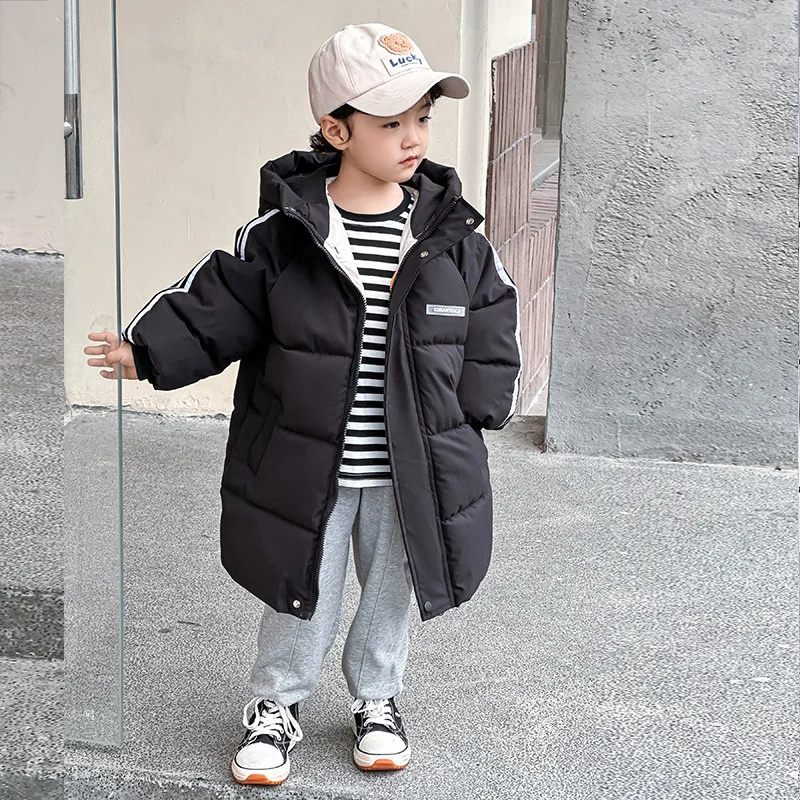 Kids Long Down Jackets Winter Thick Warm Hooded Coats Autumn Girls Boys Fashion Cotton Clothes Snowsuit Teen Cold Outerwear