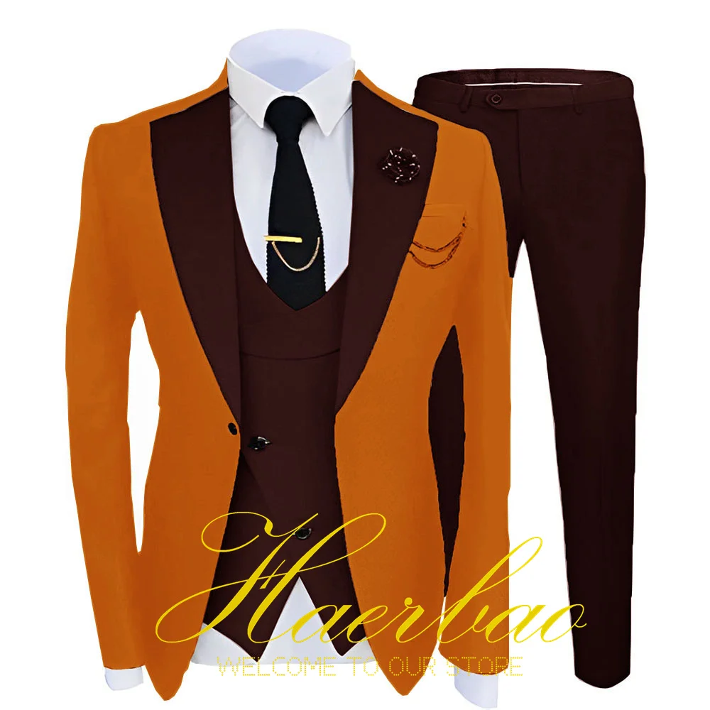 2023 New Custom Men Suit Wedding Jacket Vest Pants Three Piece Set Formal Luxury Blazer Male Clothes