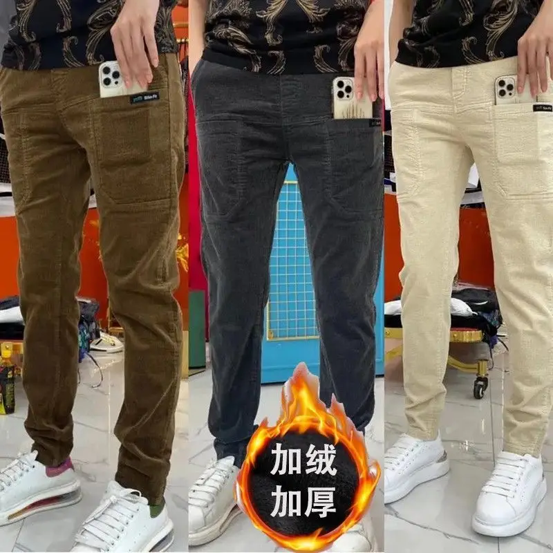 Autumn Winter 2026 New Small-footed Casual Men's Thickened Corduroy Six-pocket Harlan Pants Slim-fit Versatile Corset Sweatpants