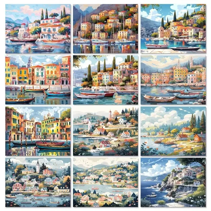 

604586 Diy Painting By Numbers Seascape City Acrylic Paint On Canvas Draw Painting Coloring By Numbers For Diy Gift