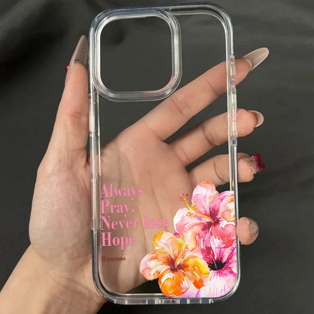 Custodia per telefono fiore di giglio rosa per iPhone 16 Pro Custodia per iPhone 15 13 11 12 14 Pro Max Cover in acrilico antiurto con motivo floreale trasparente