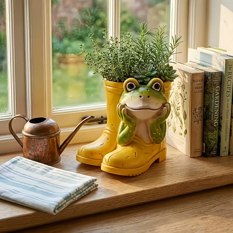 American Country Resin Frog Rain Boots Flowerpot Ornaments Outdoor Courtyard and Balcony Succulent Plant Bonsai Pot Garden Decor