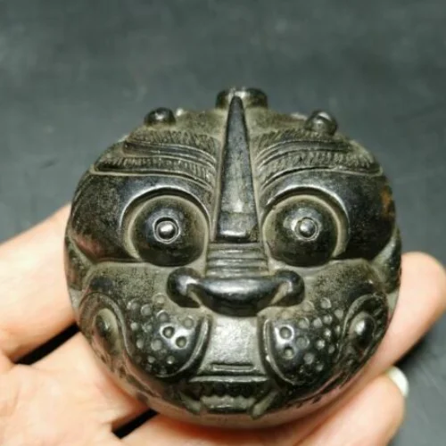 Chinese Red mountain culture collection meteorite carving Tiger head Pendant