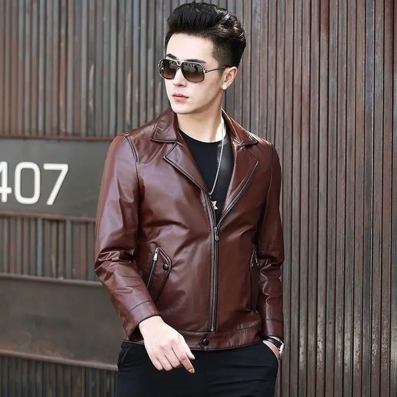 2022 Spring Autumn Men New Fashion Real Leather Jackets Men Casual Genuine Sheepskin Coats Male Slim Fit Biker Clothes W25