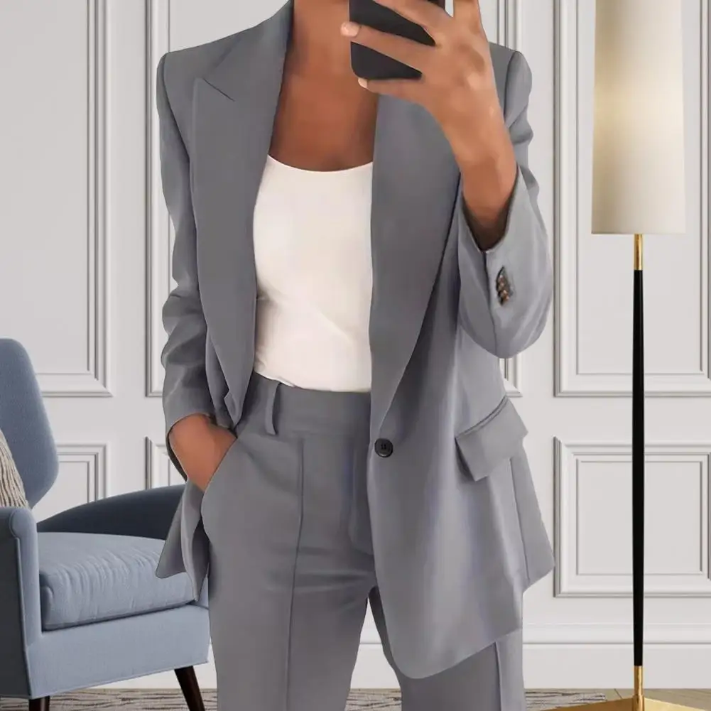 Women Outfit Set Elegant Women's Suit Set with Mid Length Cardigan High Waist Trousers Formal Commute Outfit for Ladies Stylish