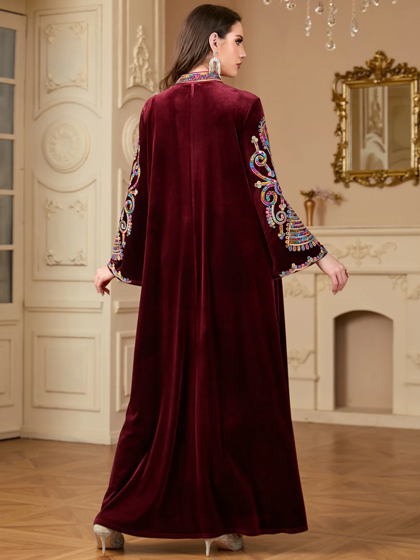 Ramadan Eid Muslim Women Velvet Party Dresses Autumn Arab Sequins Robe Morocco Kaftan Dubai Abayas Islam Jalabiya Vestidos largo