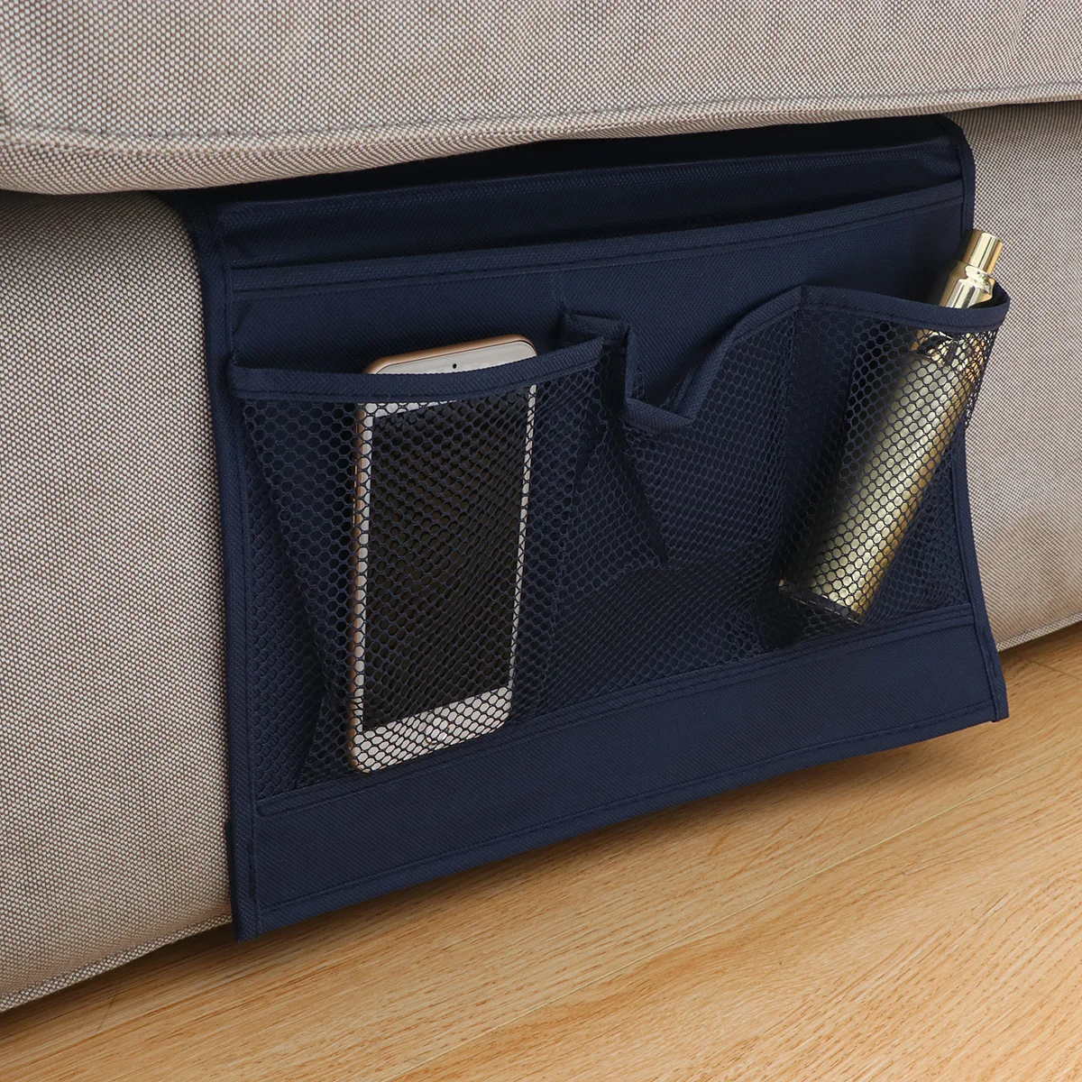 

Bedside Storage Bag Organizer Hanging Pouch Large Capacity for Phone Books Water Bottle Easy to Use Navy Bedside Storage Bag