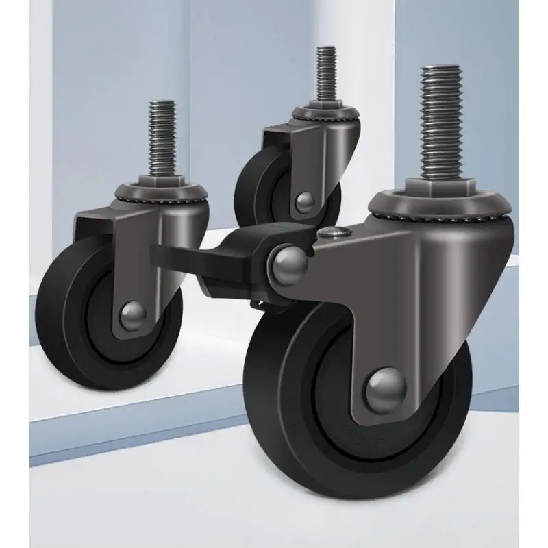 4 Pcs/lot 1 Inch Thread M6/M8 Small Furniture Universal Wheel/silent Rubber Furniture Wheel With Brake