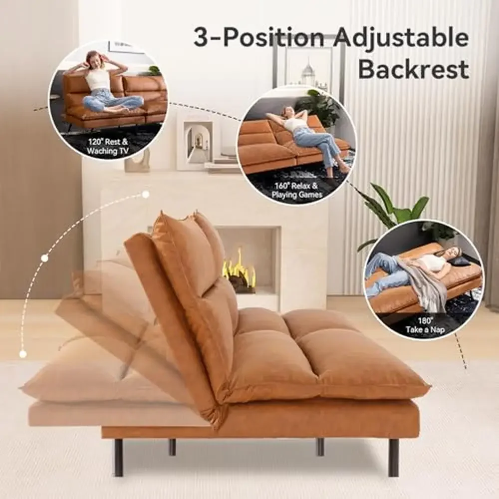 Verstelbare Rugleuning Traagschuim Slaapbank Pu Lederen Armloze Loveseat Futon Bank 71 "Converteerbare Slaper Splitback Slaapbank