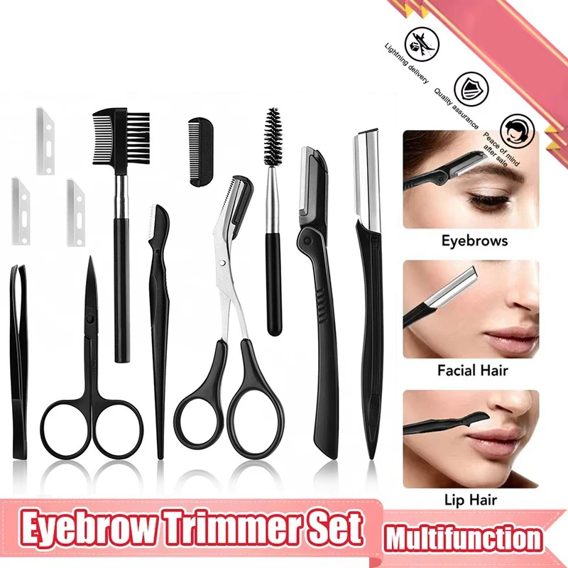 4/11/12 pièces nouveau rasoir de sourcils ensemble ciseaux pincettes rasoir à sourcils grattage peigne à sourcils rasoir pince à sourcils ensembles d'outils de maquillage