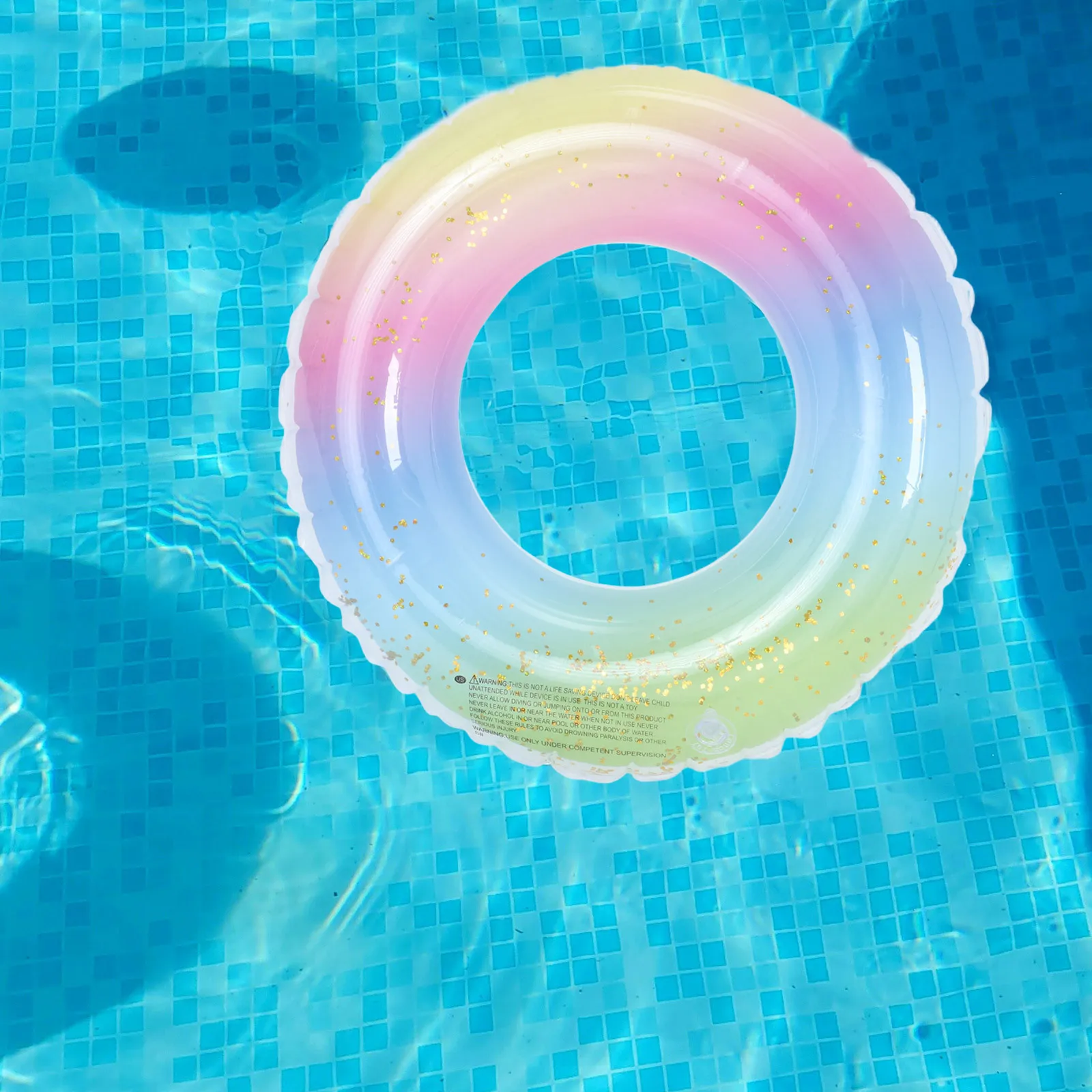 

Sequins Gradient Rainbow Inflatable Swim Ring Durable Safety Float Seat for Adult Woman 60cm Swimming Pool Beach Lake