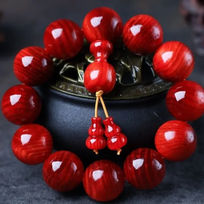 

Natural Blood Dragon Wood Bracelet Real High-end WenPlay Jewelry Boutique Buddha Beads Hand String Full of Light Women's And Men