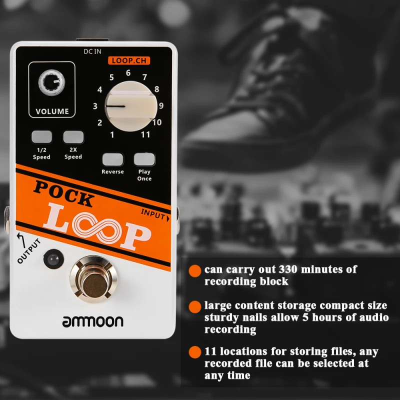 ammoon POCK LOOP Looper Guitar Effect Pedal 11 Loopers Max.330mins Recording Time Supports 1/2 & 2X Speed Playback