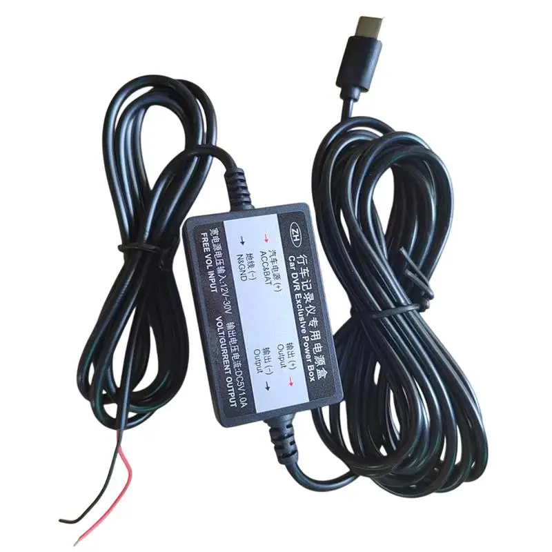 Car Charger Power Adapter For Dash Cam Type-C Interface Hardwiring Kit Fuse Box OBD Cigarette Lighter Socket GPS DVR Charging