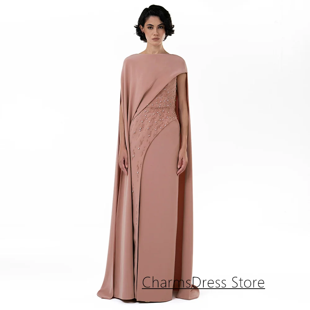 Elegantes Abendkleid, maßgeschneidertes Partykleid, Rundhalsausschnitt, Perlenstickerei, Pailletten, bodenlang, saudi-arabische Ballkleider für Hochzeiten