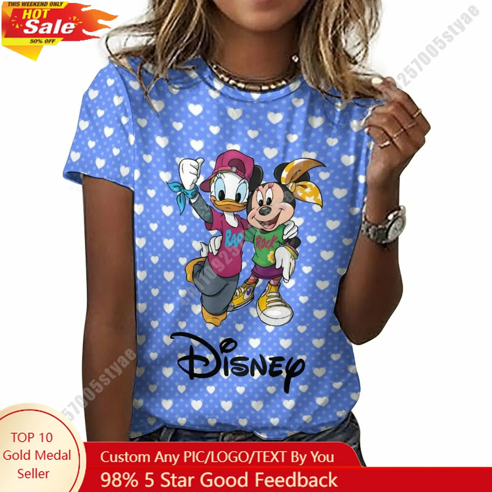 

Minnie Mouse Daisy Duck T Shirt Disney Cartoon Custom Your Cotton Tee Personalized Photo Casual Street Style Short Sleeved Top