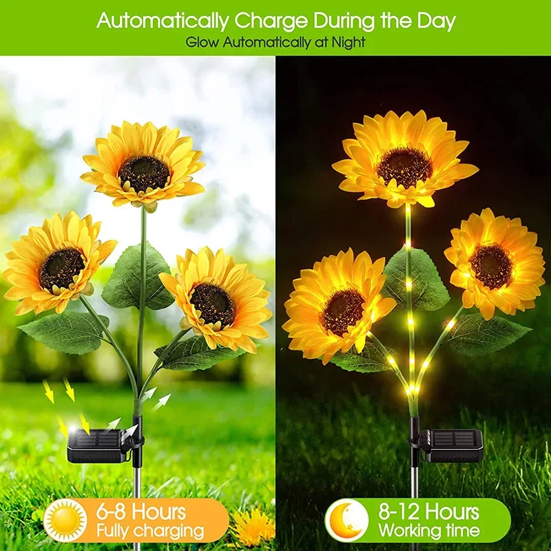 LED Solar Sunflower Flower Light Home Decorative Fairy Lights Garden Decor Lawn Lamp Camping Landscape Light Wedding Decorations