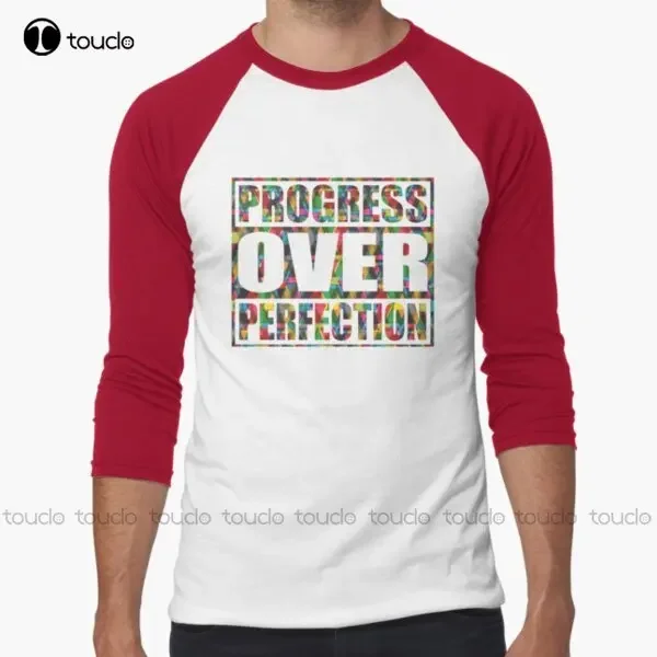 Motivational Progress Over Perfection Back To Shool Teacher Baseball ¾ Sleeve T-Shirt Dog Mom Shirt Xs-5Xl Custom Gift Unisex