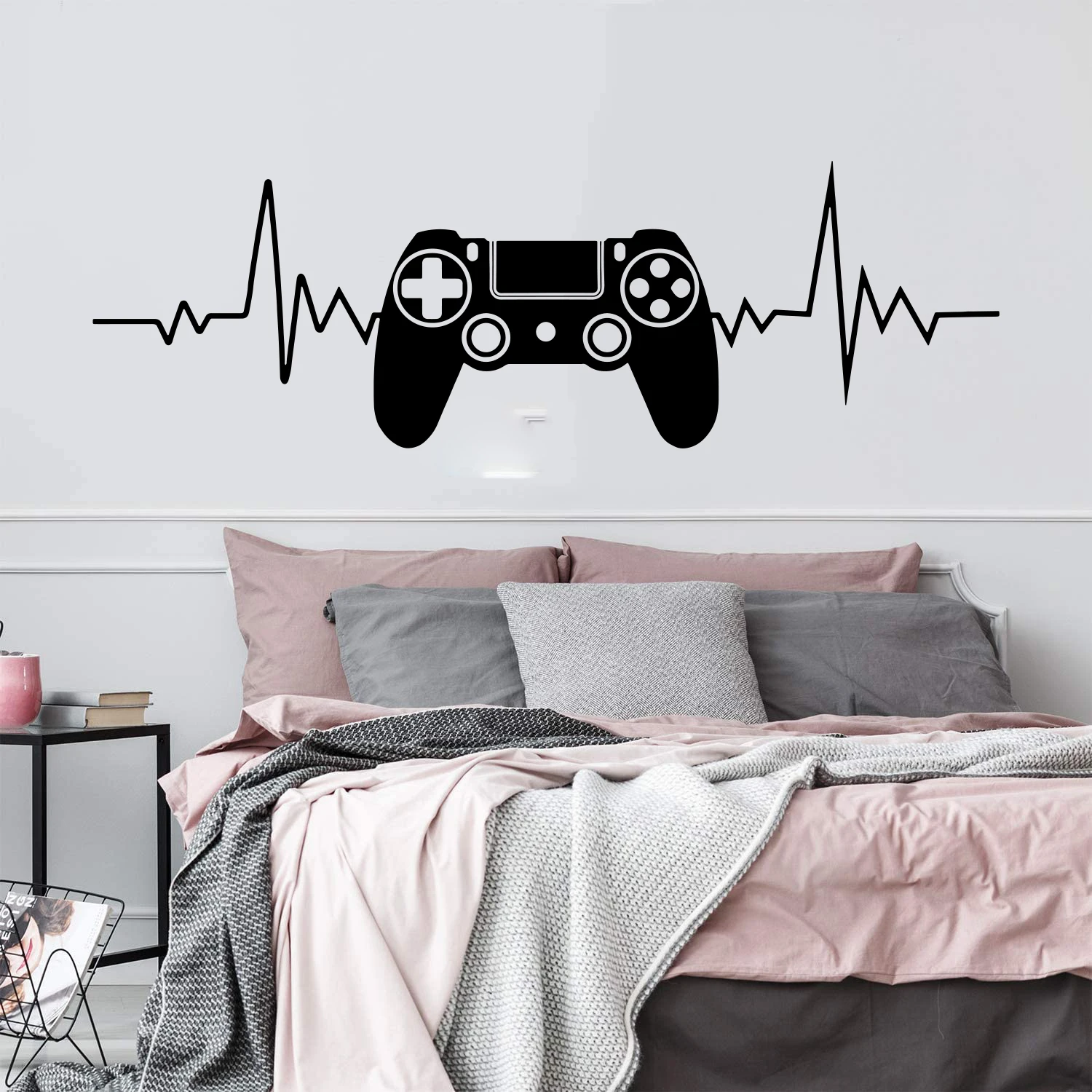 Gaming Game Wall Sticker Gamer Heartbeat Wall Sticker Playroom Bedroom Game Controller Ps Xbox Wall Decal Vinyl Home Decor M382