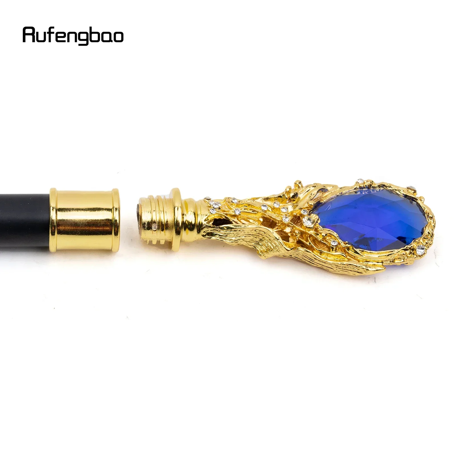 Blue Diamond Golden Walking Cane Fashion Decorative Walking Stick Gentleman Elegant Cosplay Cane Knob Crosier 95cm