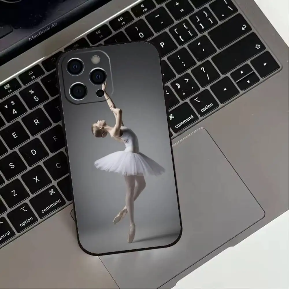 حافظة هاتف B-Ballet أنيقة لهاتف iPhone 17,16,15,14,13,12,11 Plus، Pro Max، XS، غطاء أسود من السيليكون الناعم