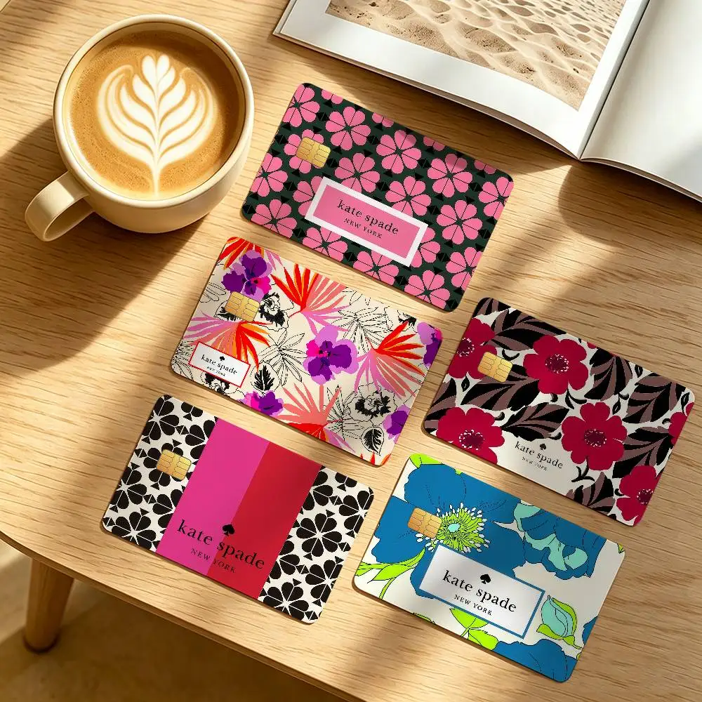 Fashion Art K-Kate Flower SpadeS Credit Card Public Transportation Cards Protective Sticker Waterproof Card Face Decoration 4PCS