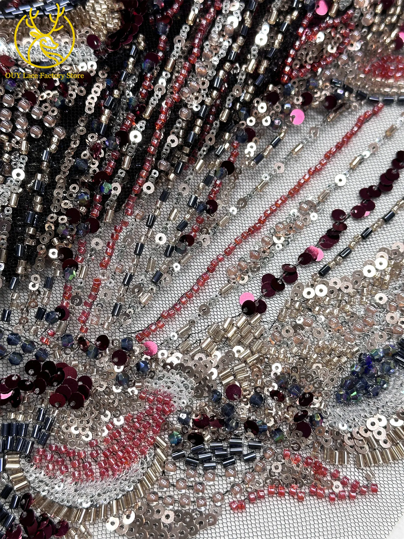 Hochwertiger nigerianischer bestickter Perlen-Spitzenstoff 2026 – Neuer Stil, afrikanische Pailletten-Mesh-Spitze, ideal zum Nähen von Hochzeitskleidern – Detail 33