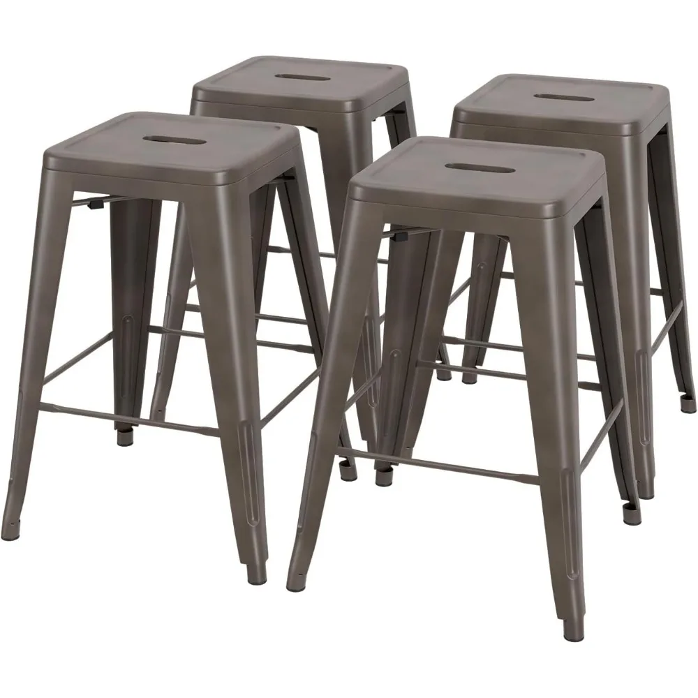 

24 Inch Metal Bar Stools Set of 4 Stackable / Backless Counter Bar Stools