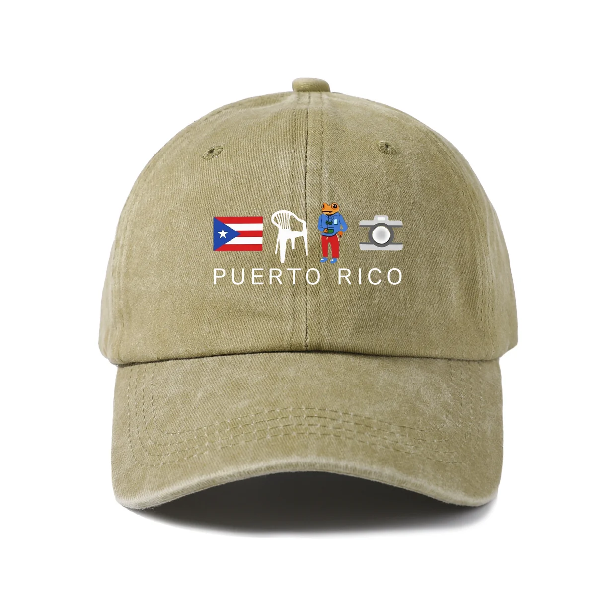 Puerto Rico Icons Graphic Baseball Cap, Vintage Washed Adjustable Unisex Dad Hat, Streetwear Gift
