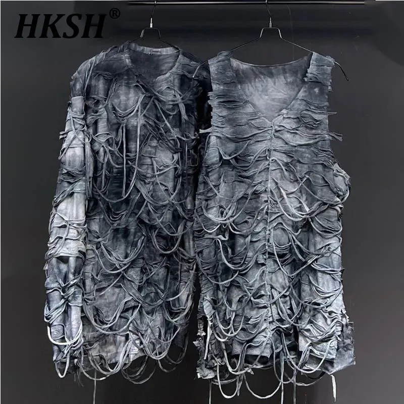 HKSH Summer New Men Tide Original Design Elegant Fashion Tie-Dye Niche Vintage Loose Chic Casual Long Sleeve T-shirt Ins HK6080