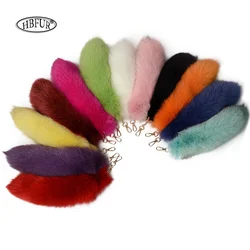 2024 Real Fox Fur Tail Large Long Natural Fur tail Keychain Pendant Cosplay tail Cute Wolf Fox Tail Fur Car Keychains For Women