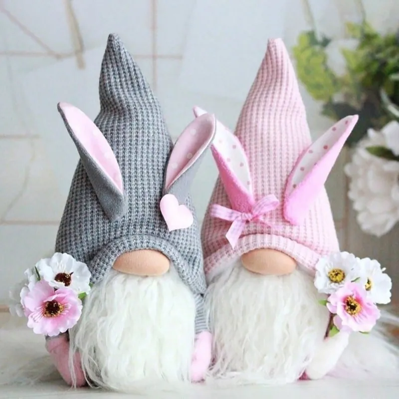 Easter Faceless Gnome Rabbit Doll Handmade Dwarf Doll Home Decoration Cute Spring Easter Bunny Gnomes Ornaments Kids Gifts