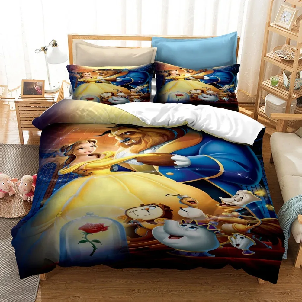 Beauty and the Beast Bedding Set,Disney Princess Quilt Duvet Cover Sets For Kids Bedroom Decor Single King