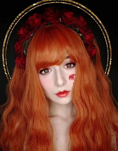 Long Curly Cosplay Wig For Women Party Long Wavy Black Orange Princess Ariel Wig Role Play Costume