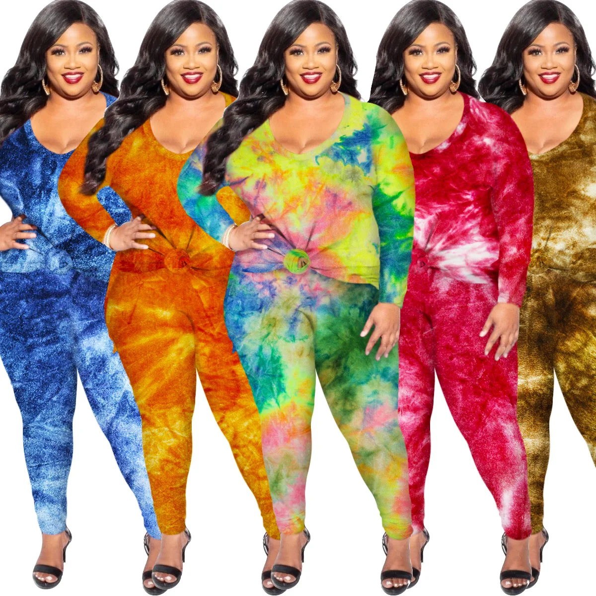 Women Clothing Plus Size Sets Two-Pieces Large 2023 Autumn Winter New Flannel Sports Fashion Tie-Dyed Suits Urban Casual Home