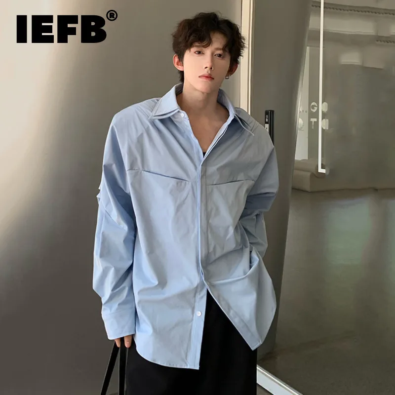 IEFB Men's Shirt Lapel Long Sleeve Solid Color Male Tops 2025 Spring Single Breasted New Stylish Wear Korean Style New 9C6969