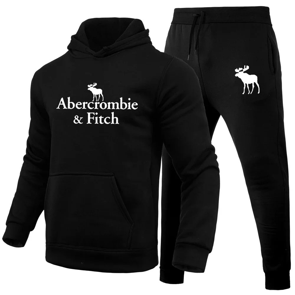 طقم بدلة رياضية كاجوال مكون من قطعتين للرجال من Abercrombie Fitch مع سويت شيرت بقلنسوة وسراويل رياضية، ملابس رياضية للركض