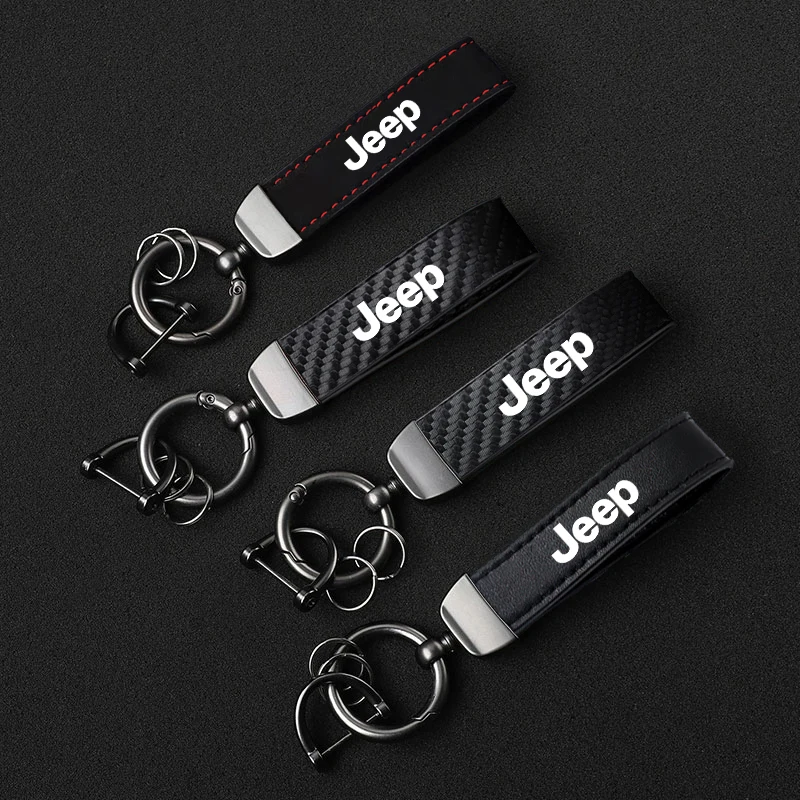 JEEP Calfskin Car Keychain Zinc Alloy Auto Keyring Accessories For Jeep Renegade Compass Grand Cherokee Wrangler jk Gladiator