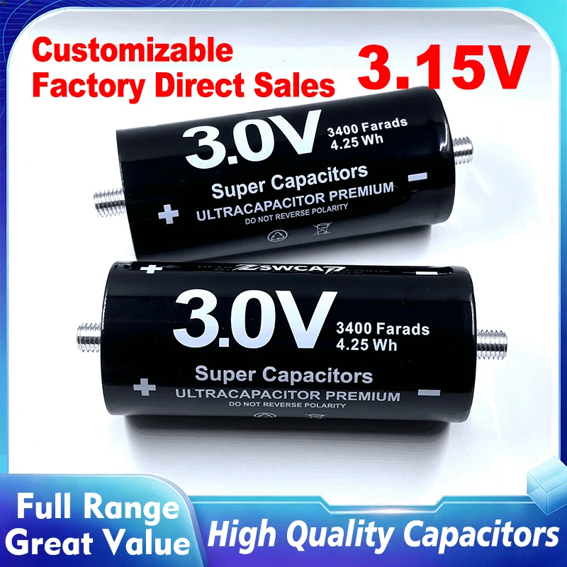 Supercapacitor 3.15V 3400F Direto da Fábrica, Alto CCA, Baixa Resistência, Longa Vida Útil, Personalizável para Som Automotivo