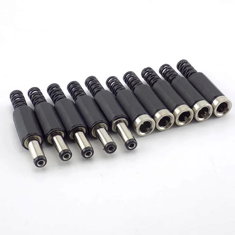 10PCS 24V 12V 3A Plastic Male Plugs + Female Socket Panel Mount Jack 5.5x2.1mm DC Power Connector Electrical Supplies 5.5*2.5