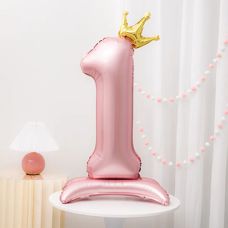 Decoración de corona de 42 pulgadas, globo Digital de papel de aluminio rosa, suministros de decoración para fiesta de cumpleaños, recuerdo de cumpleaños para niñas