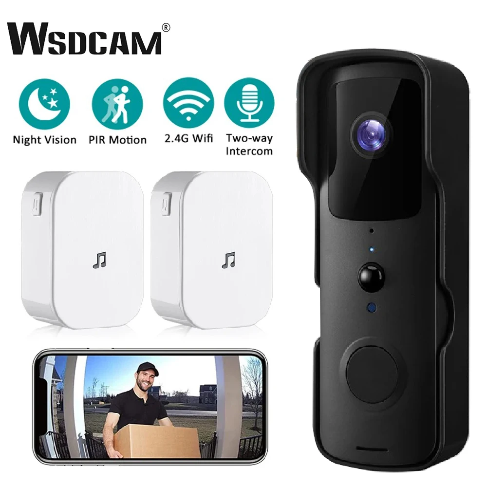 Wsdcam Tuya Smart WIFI Video Doorbell PIR Motion Detection Camera Door Bell Auto Night Vision Cameara Working with Phone APP